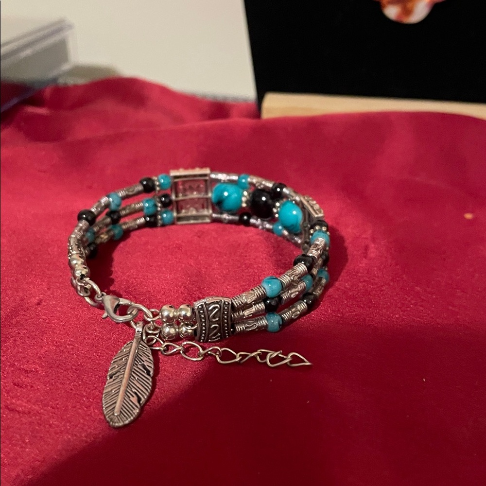 Artisan Silver and Turquoise Bracelet - Picture 4 of 5